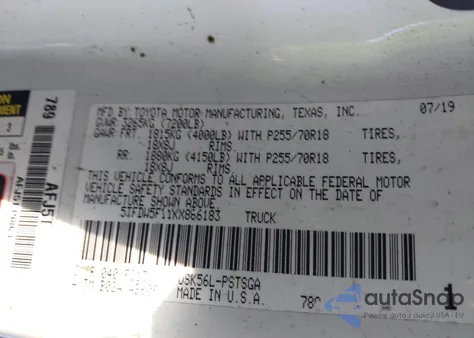 2019 Toyota Tundra Sr5 5.7L V8 from USA, damaged, VIN 5TFDW5F11KX866183